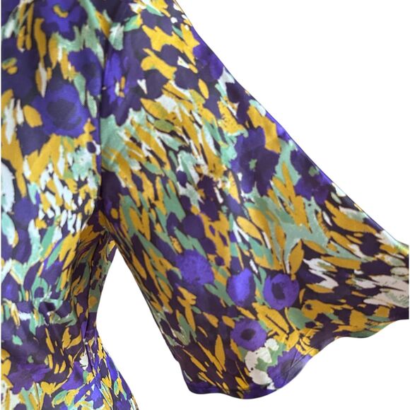 J.McLaughlin Silk Blend Midi Dress Size 0 Purple Floral Abstract Short Sleeve - Picture 6 of 9